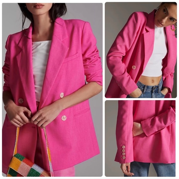 Maeve Jackets & Blazers - Maeve Anthropologie Double Breasted Boxy Blazer Pink